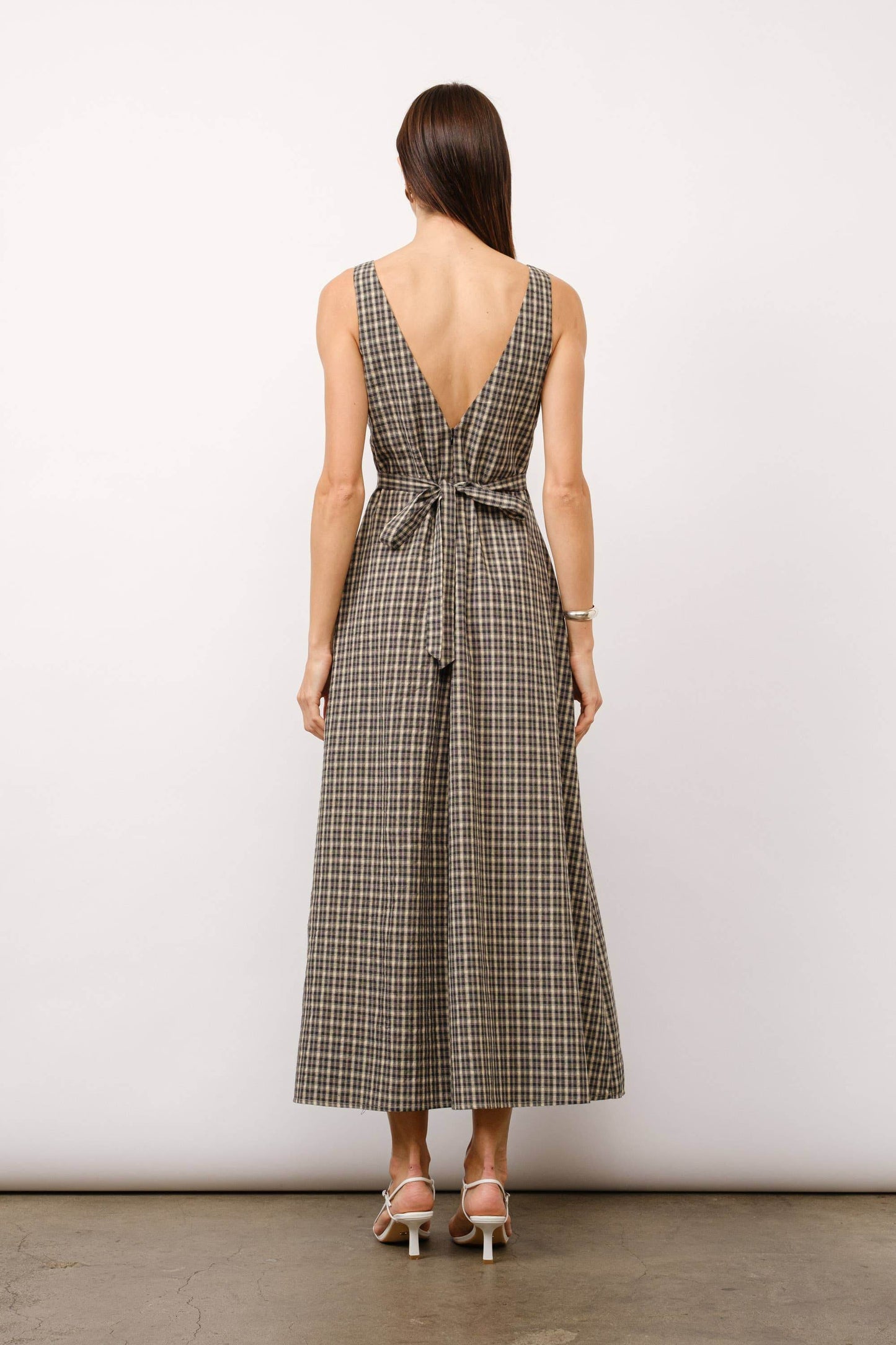 Augustine Sleeveless V-neck Godet Skirt Plaid Maxi Dress - SAUVAGE ZSA™