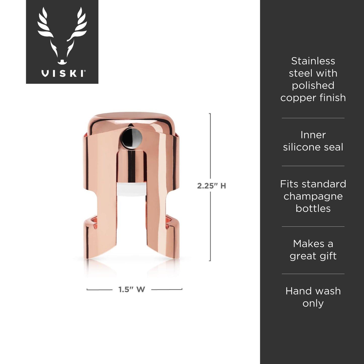 Viski Summit™ Copper Plated Heavyweight Champagne & Prosecco Stopper