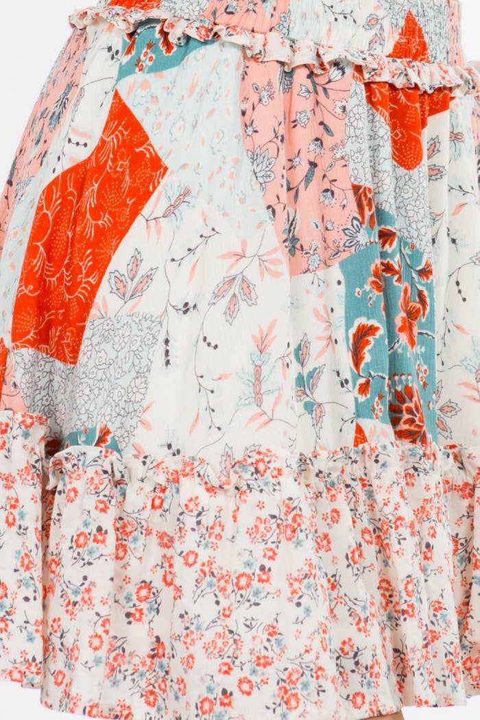 Mix Print Ruffle Skirt