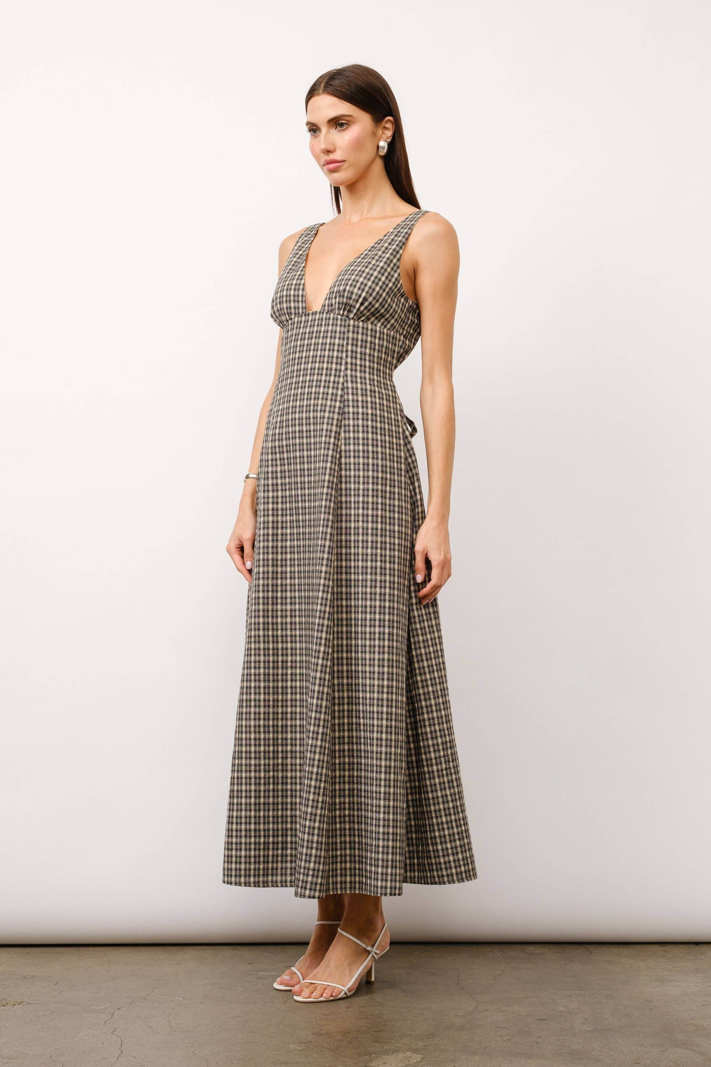 Augustine Sleeveless V-neck Godet Skirt Plaid Maxi Dress - SAUVAGE ZSA™
