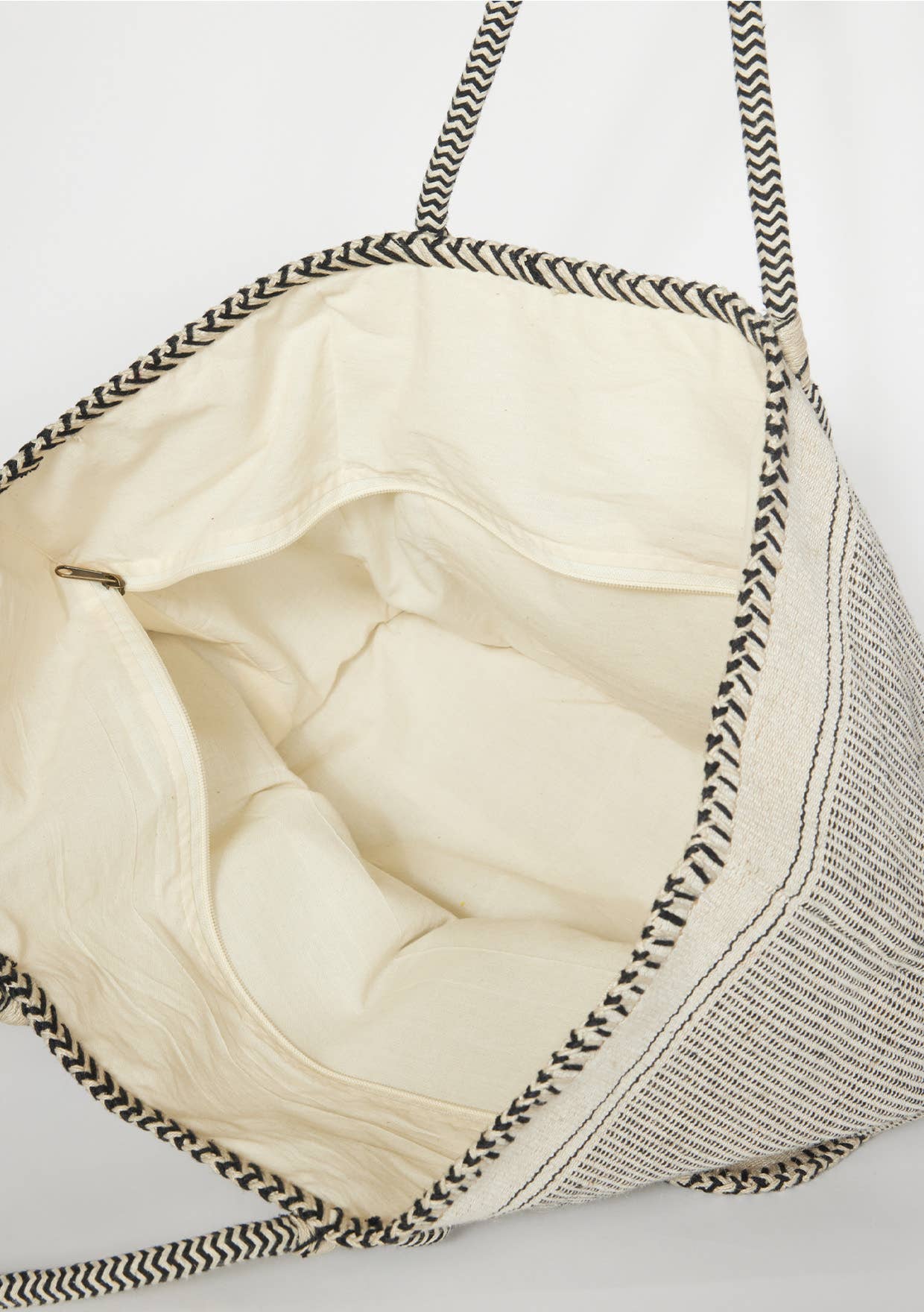 Large Woven Cotton Zip-Up Tote Bag