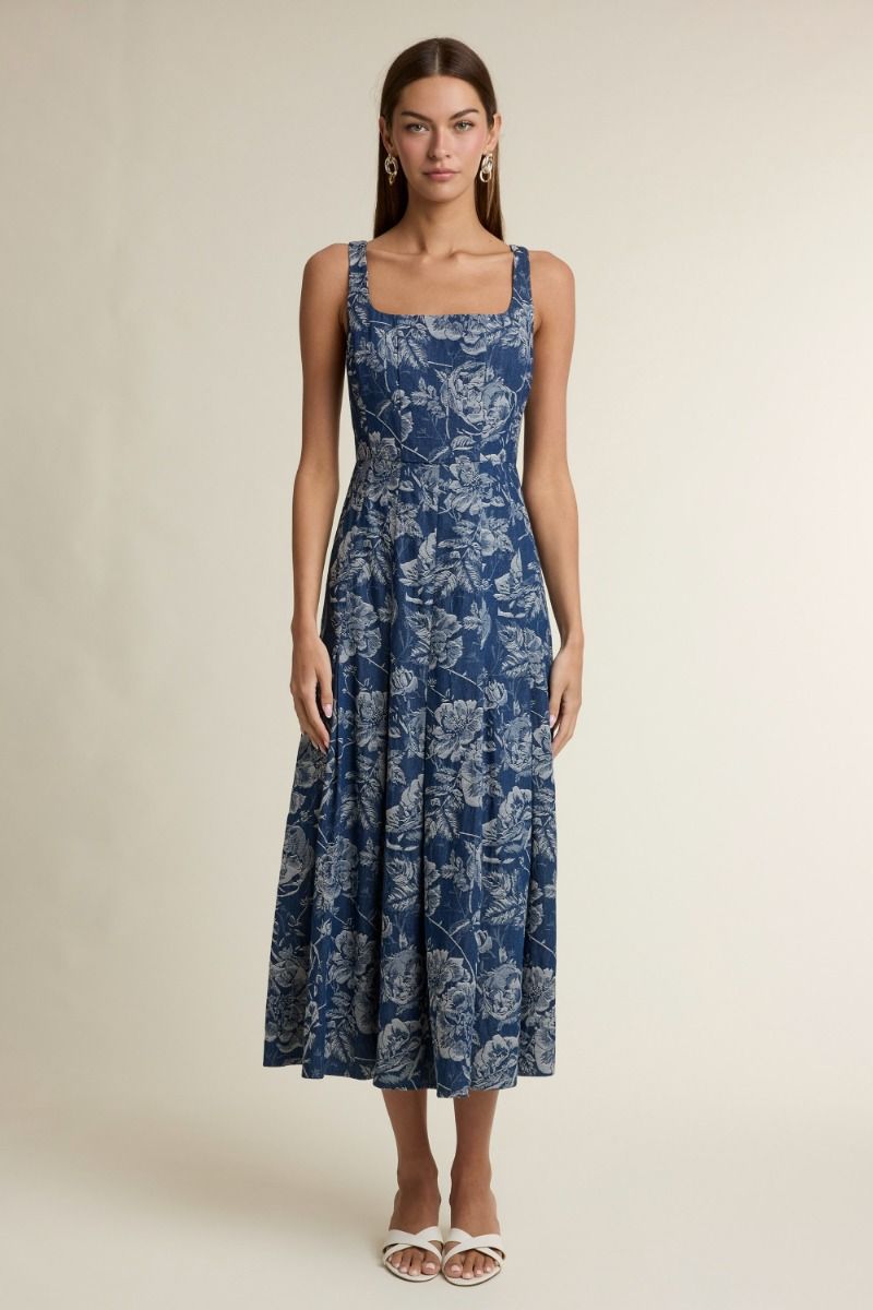 Floral Denim Midi Dress
