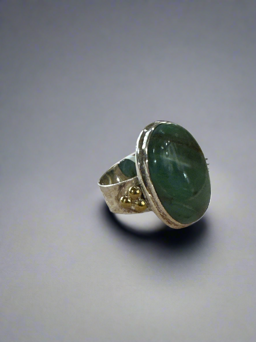 Green Prase Jasper Sterling Silver Ring Size 10