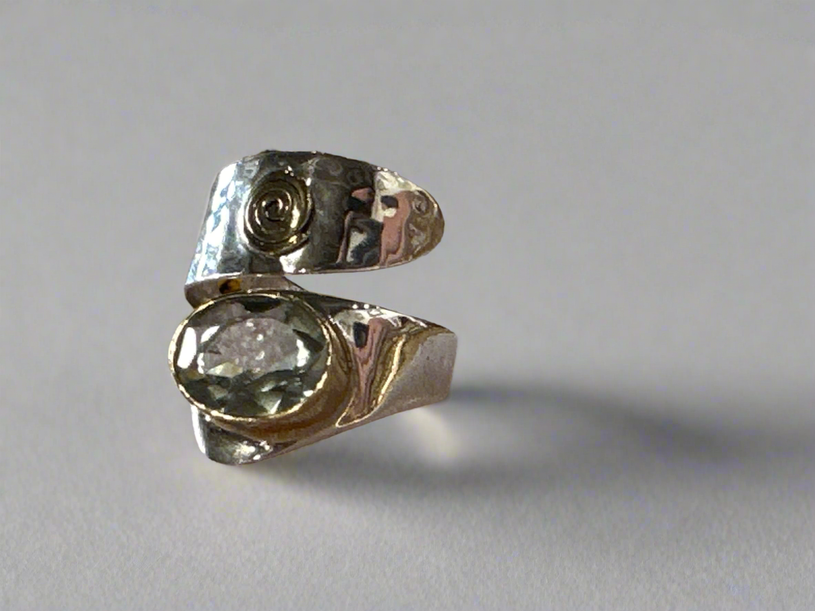 Handcrafted Sterling Silver Wrap Ring with Genuine Stone