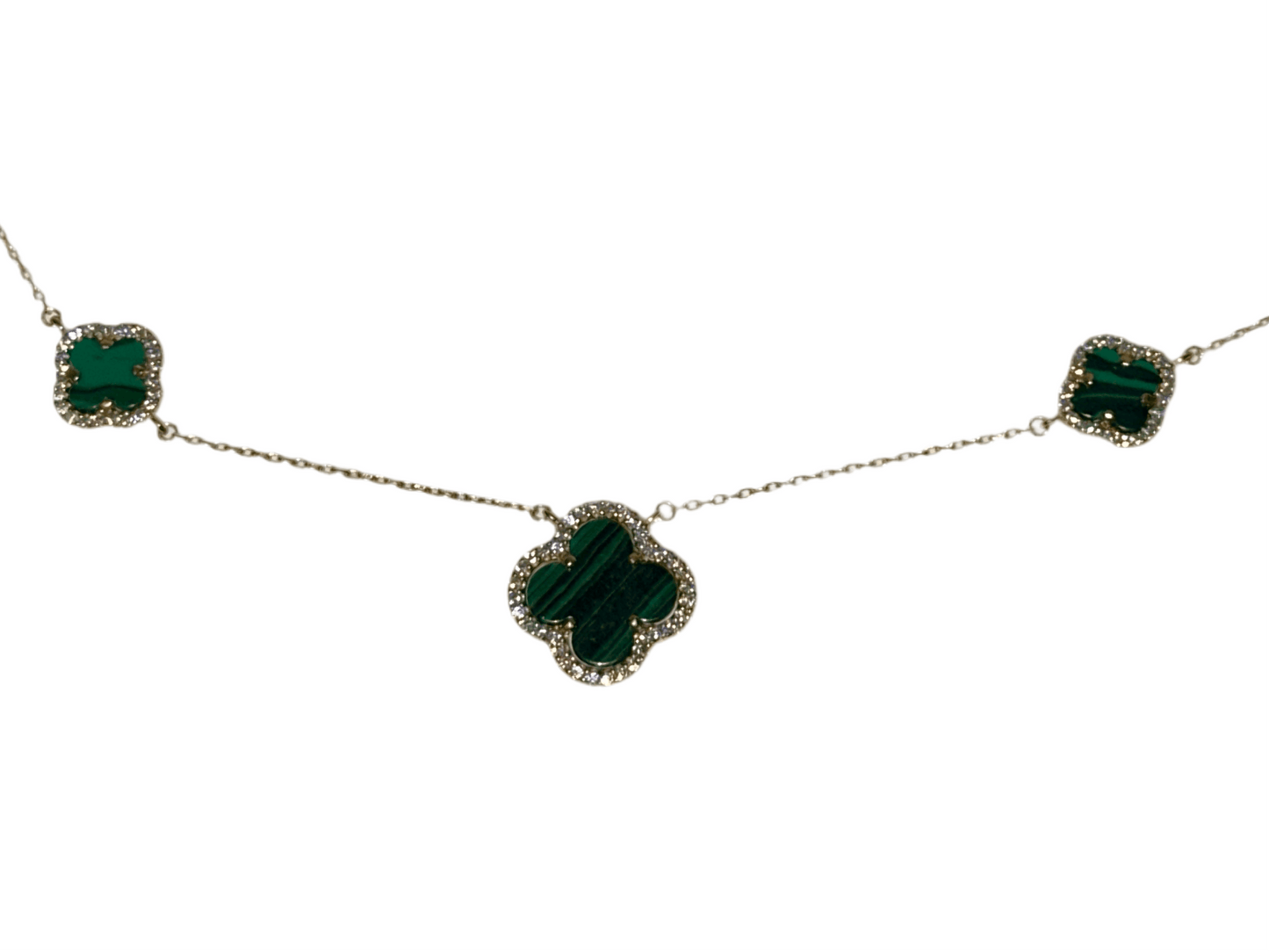 18K Gold Plated Sterling Silver Fine Gauge Link Necklace with Genuine Stone & Crystal Clovers - SAUVAGE ZSA™