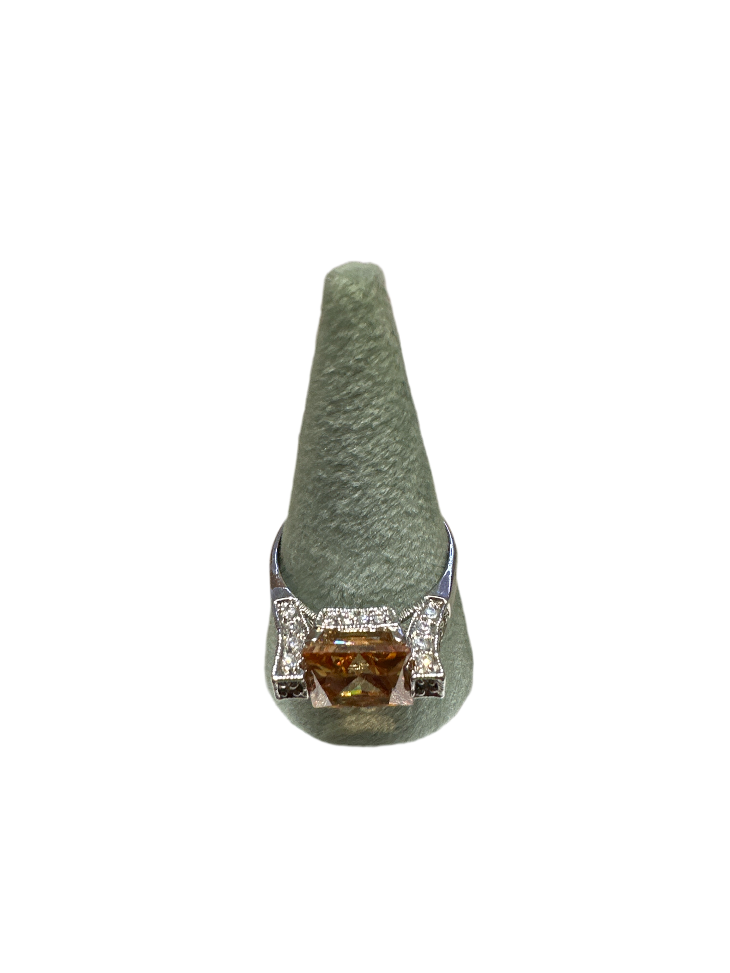 Stunning Princess Cut Gemstone Ring with Inlaid Crystals and .925 Sterling Silver Band - Size 9