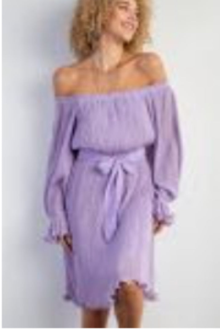 Lilac Pleated Chiffon Midi Dress
