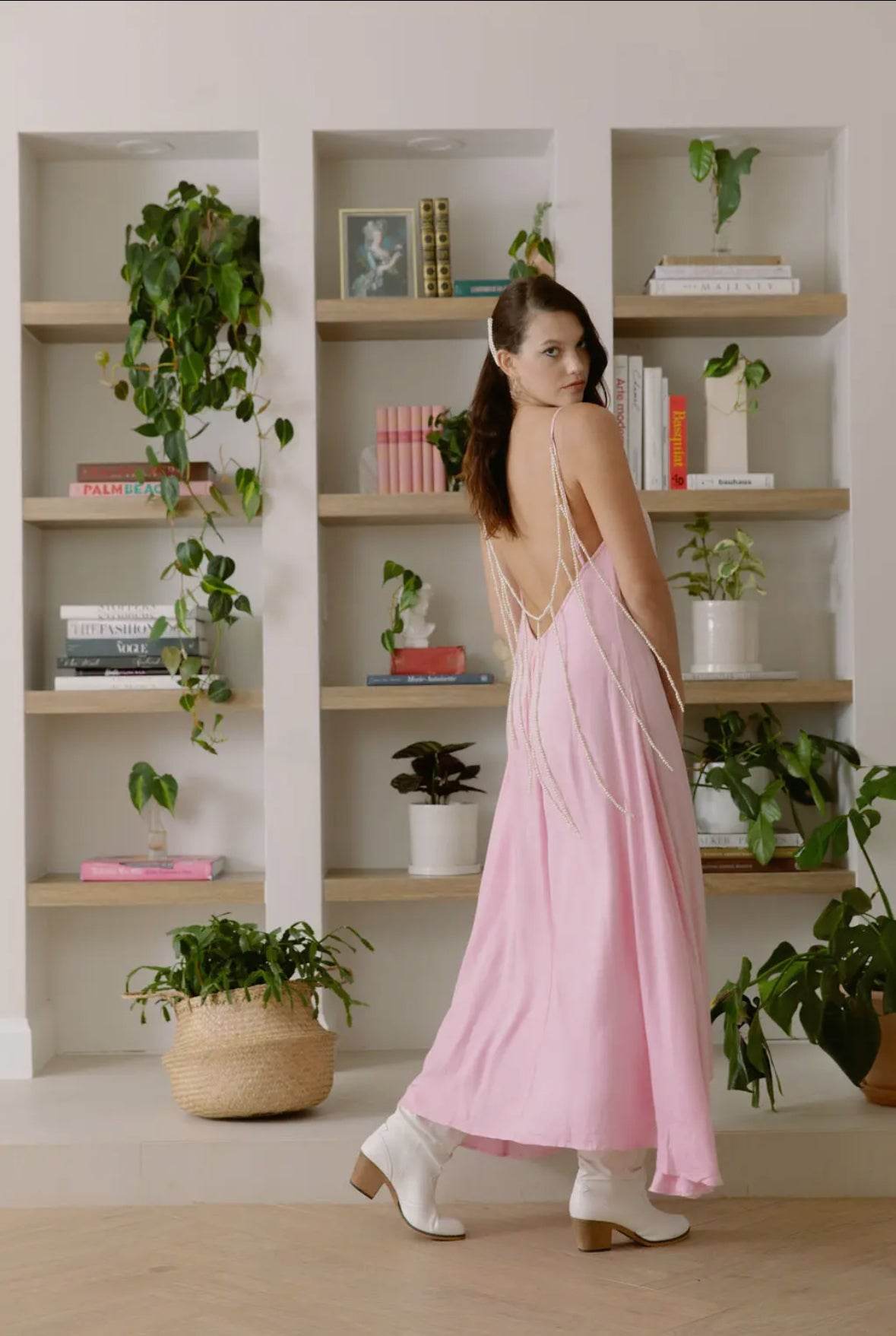 Fresh Water Pearl Maxi Dress Pink SAUVAGE ZSA Fresh Water Pearl Maxi Dress Pink SAUVAGE ZSA