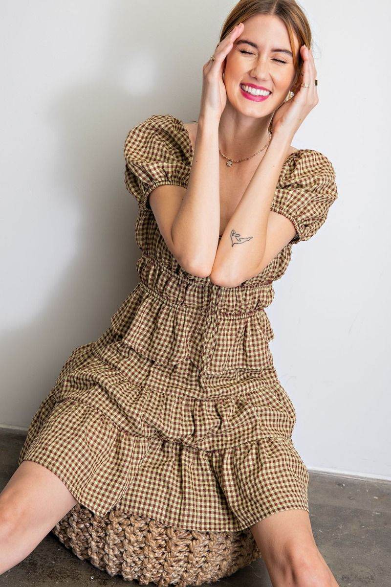 Brown Gingham Ruffle Mini Skirt - SAUVAGE ZSA™