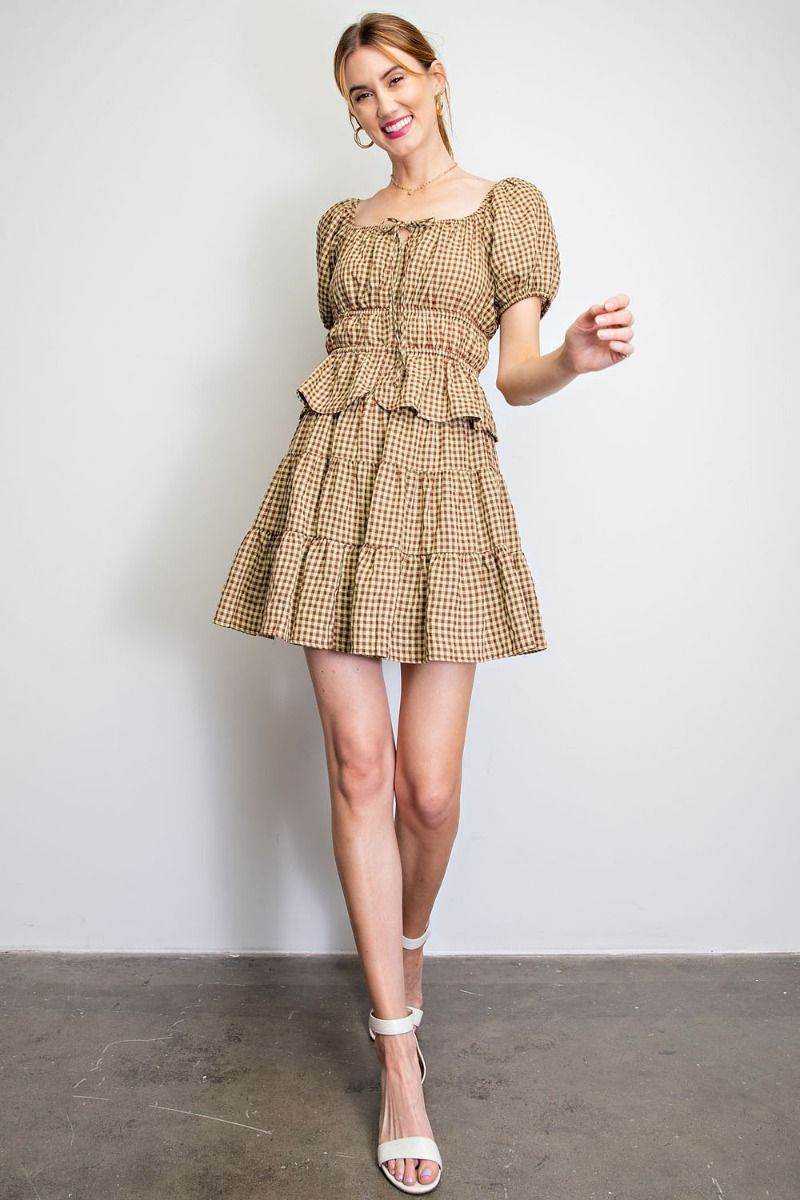 Brown Gingham Ruffle Mini Skirt - SAUVAGE ZSA™