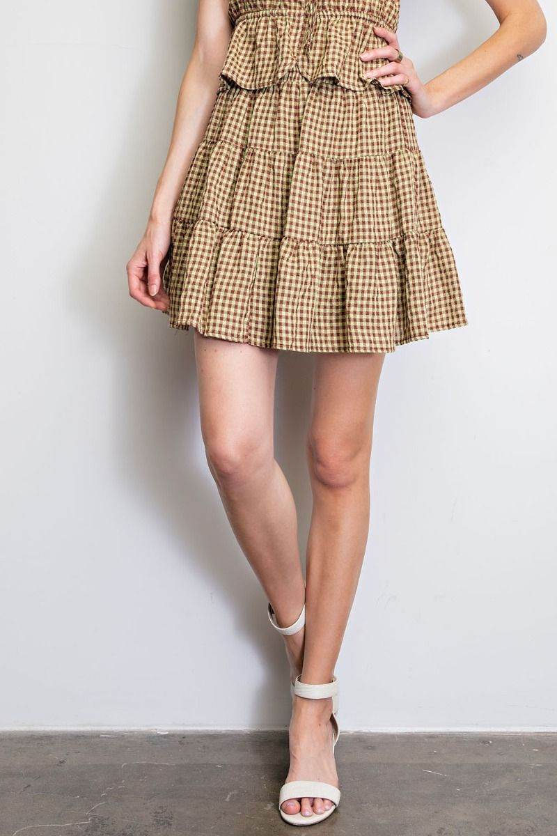 Brown Gingham Ruffle Mini Skirt - SAUVAGE ZSA™