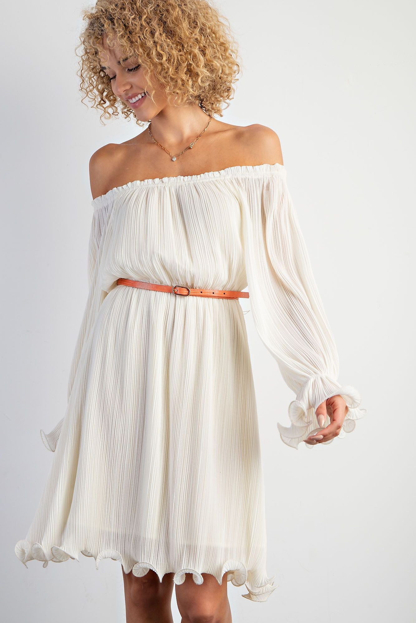 Lilac Pleated Chiffon Midi Dress