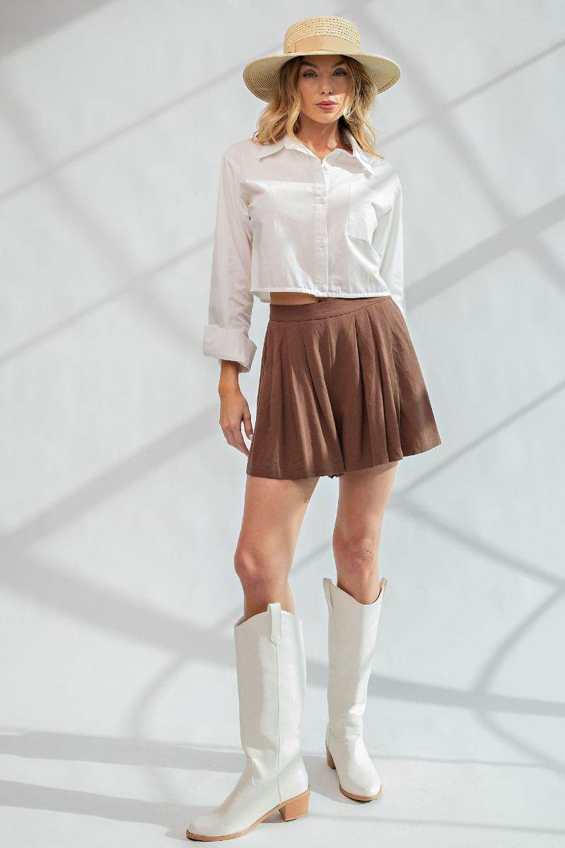 Brown Pleated Soft Shorts - SAUVAGE ZSA™