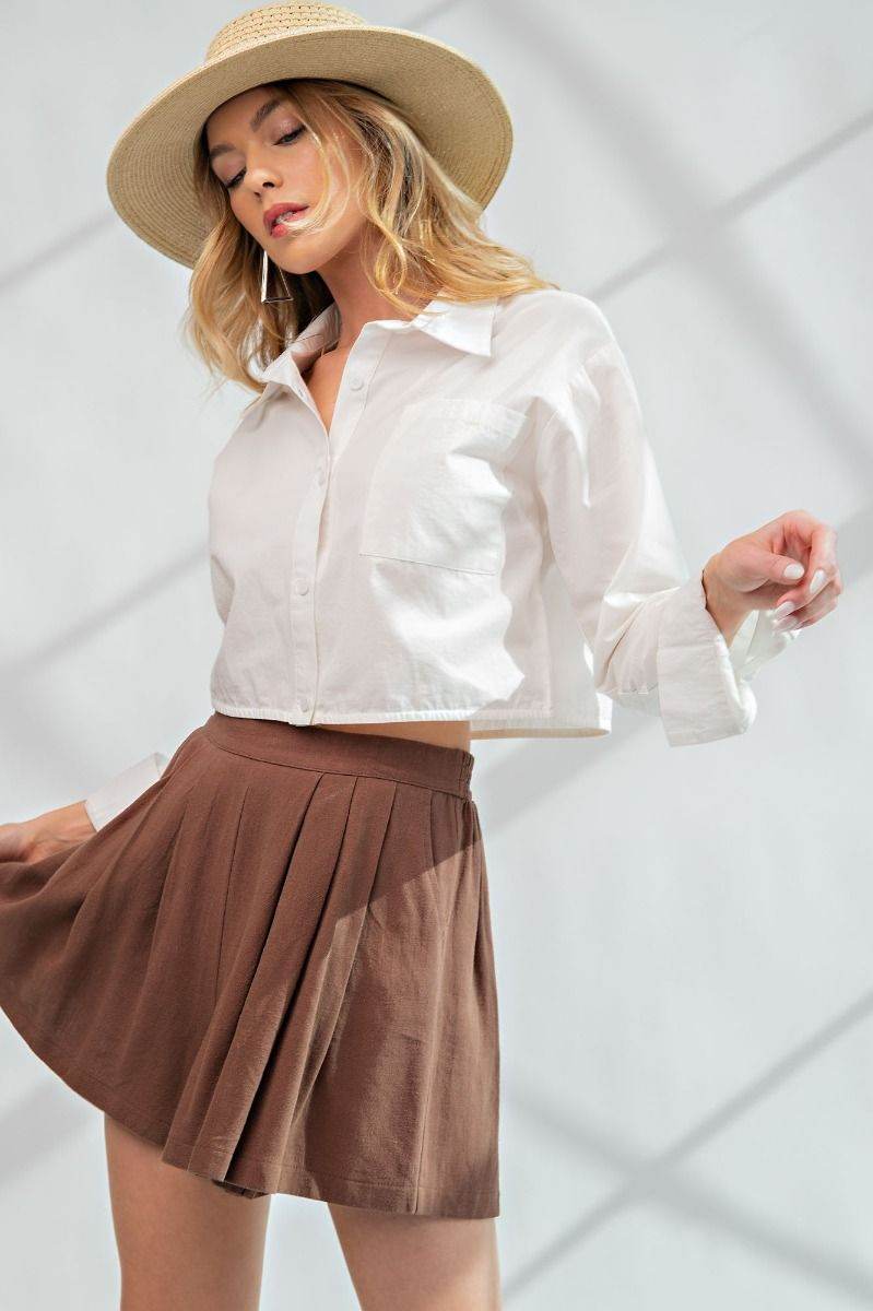Brown Pleated Soft Shorts - SAUVAGE ZSA™
