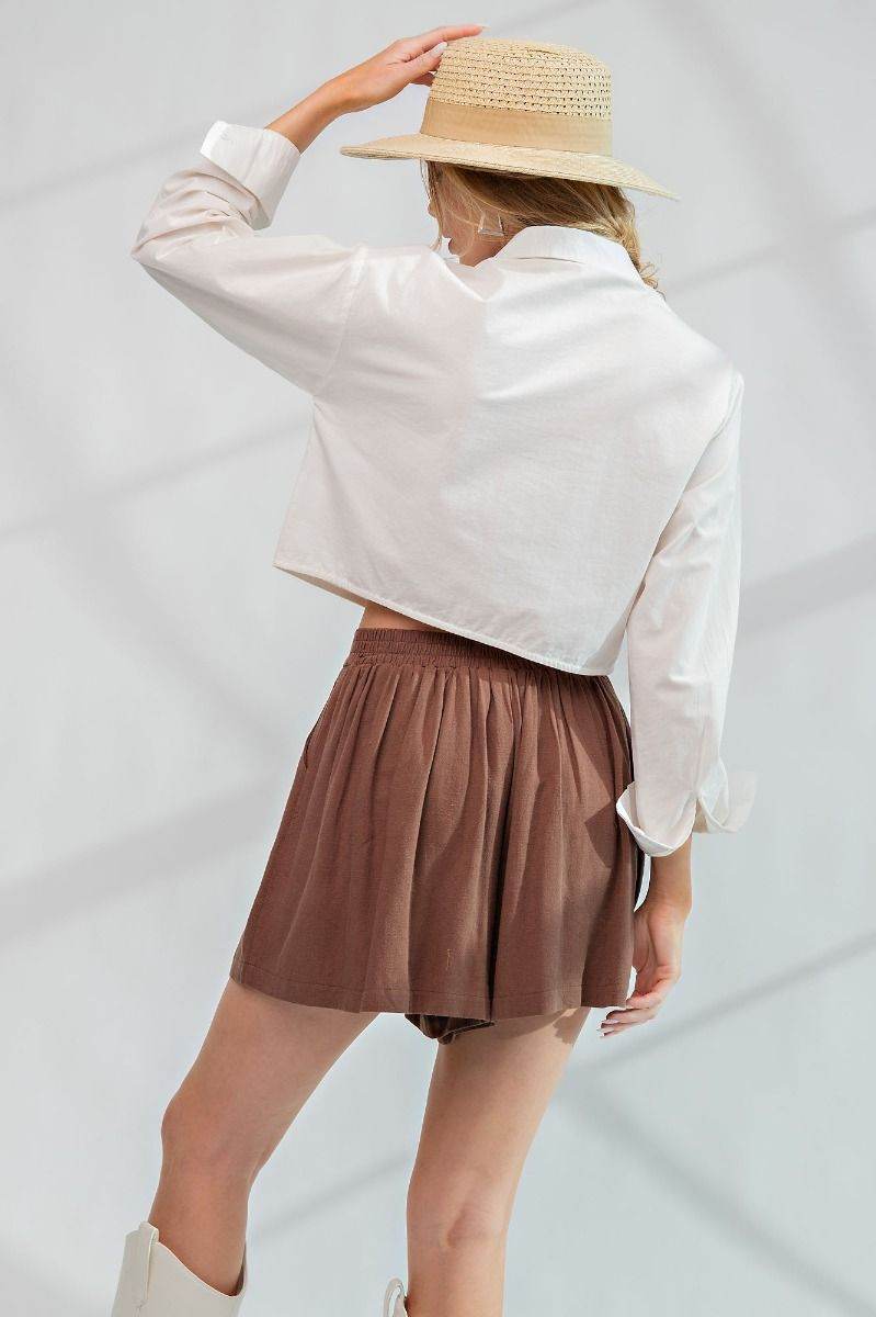 Brown Pleated Soft Shorts - SAUVAGE ZSA™