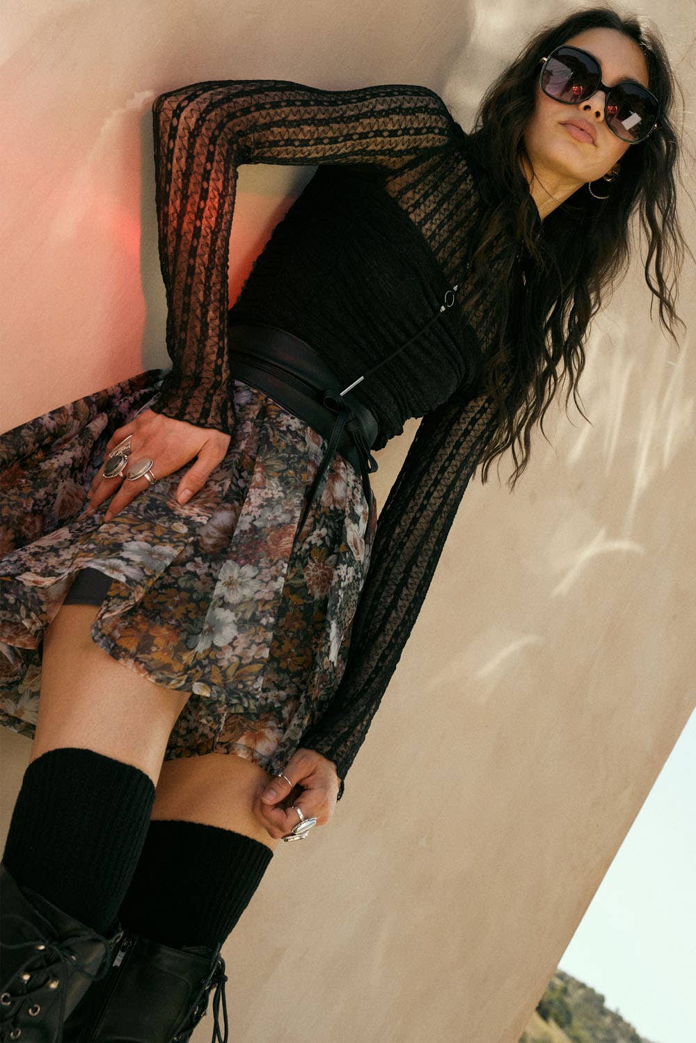Floral Organza Pleated Mini Skort