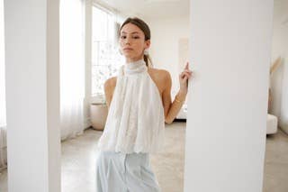 Embroidered Floral Soft Off Shoulder Blouse Powder Blue