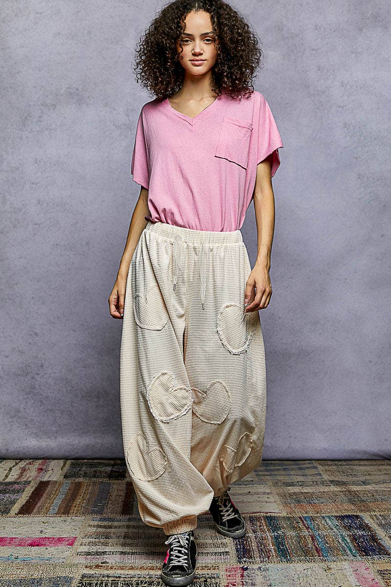 Boho Hand Dip Dye V-Neck T-shirt with Short Sleeves and Front Pocket