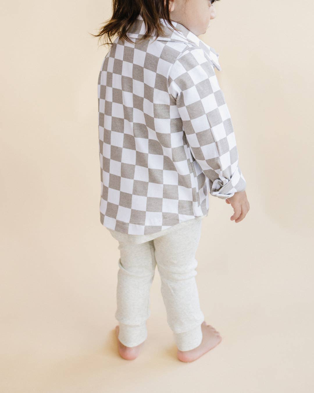 Kids Clothing Cotton Fall Shacket with Smiley Checkered Pattern
