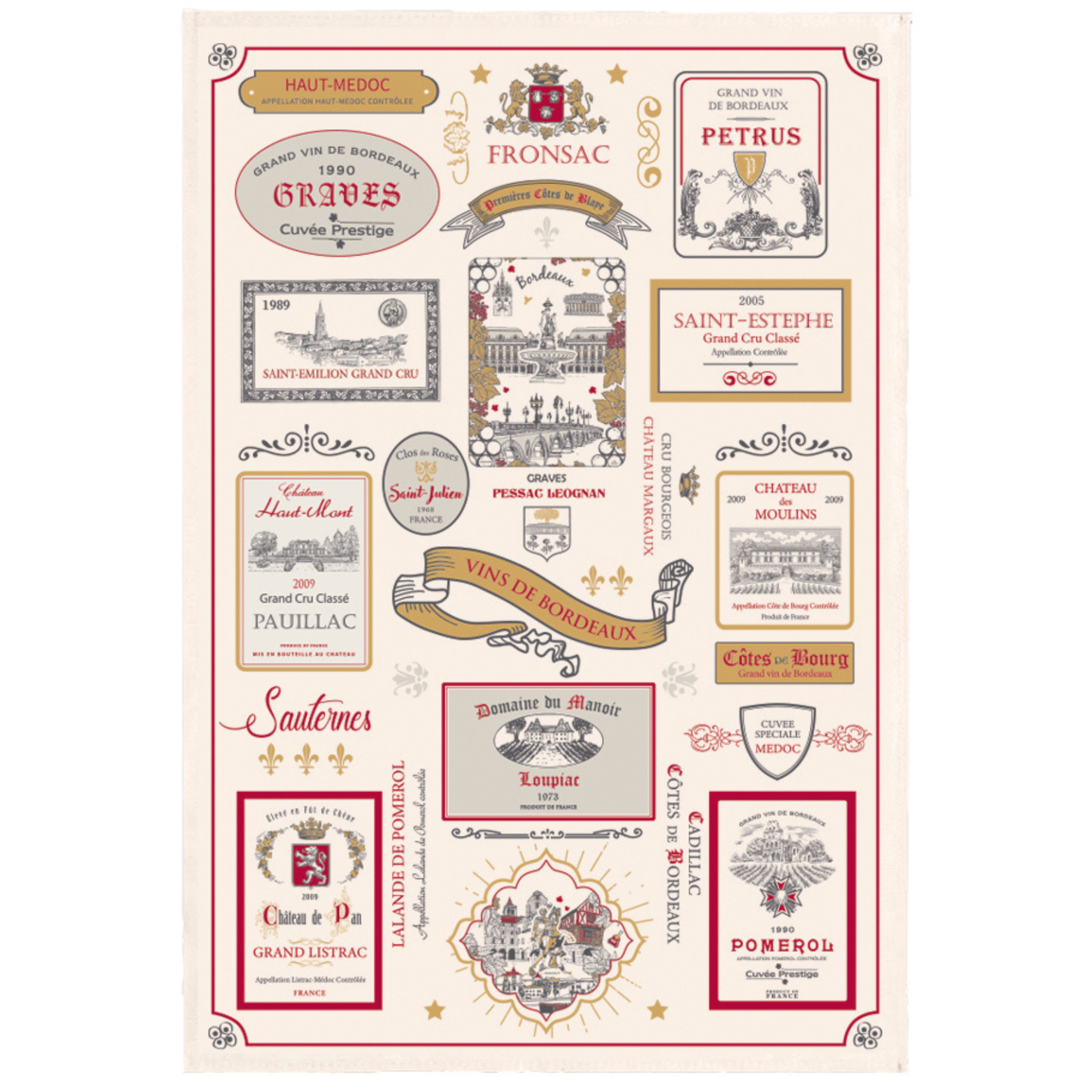 French Wines Labels Tea Towels