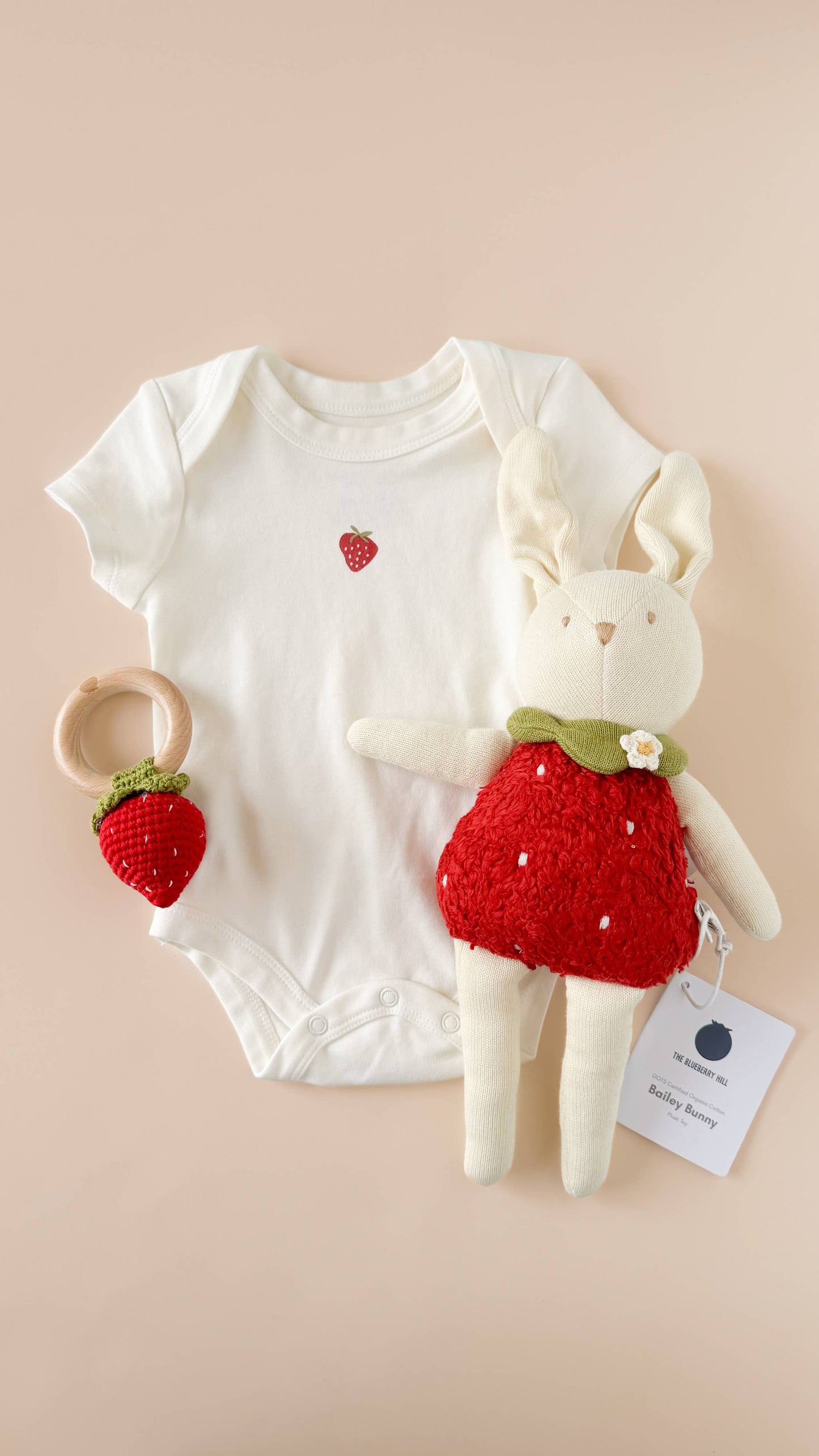 Strawberry Teether & Cotton Crochet Rattle Baby Toy