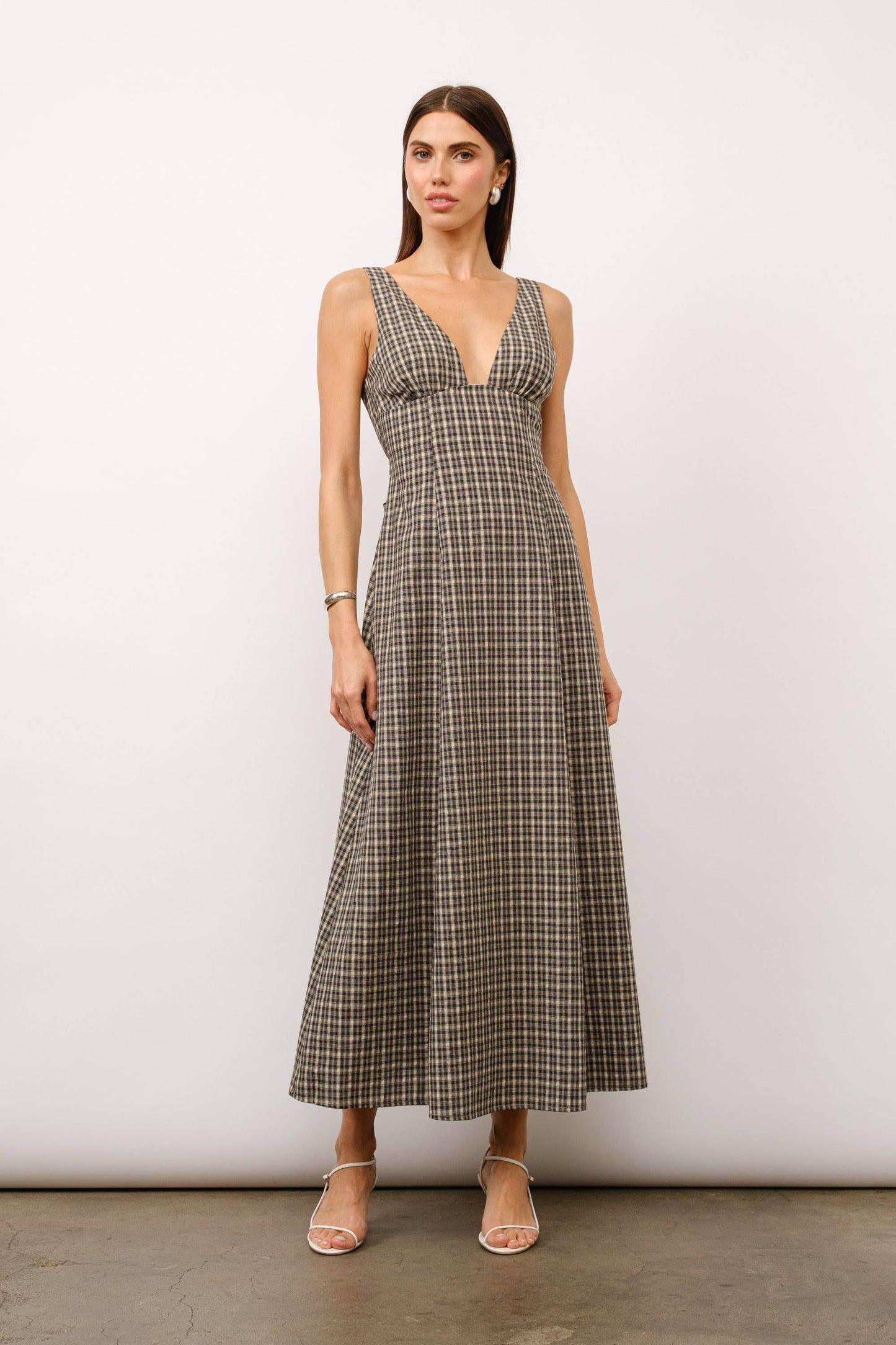 Augustine Sleeveless V-neck Godet Skirt Plaid Maxi Dress - SAUVAGE ZSA™