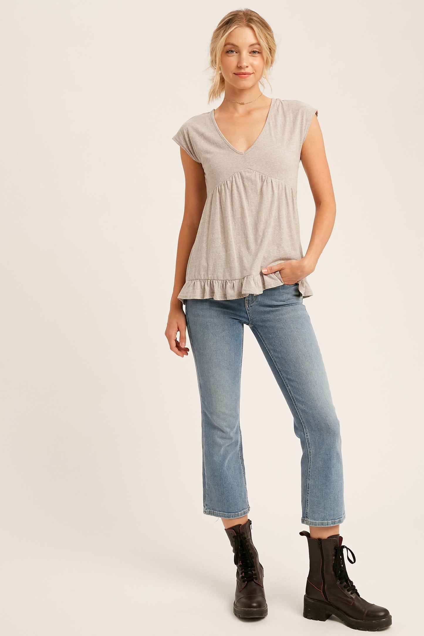 V-Neck Grey Babydoll Tee Shirt