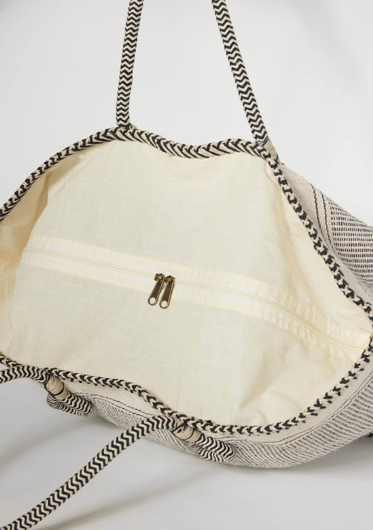 Large Woven Cotton Zip-Up Tote Bag - SAUVAGE ZSA™