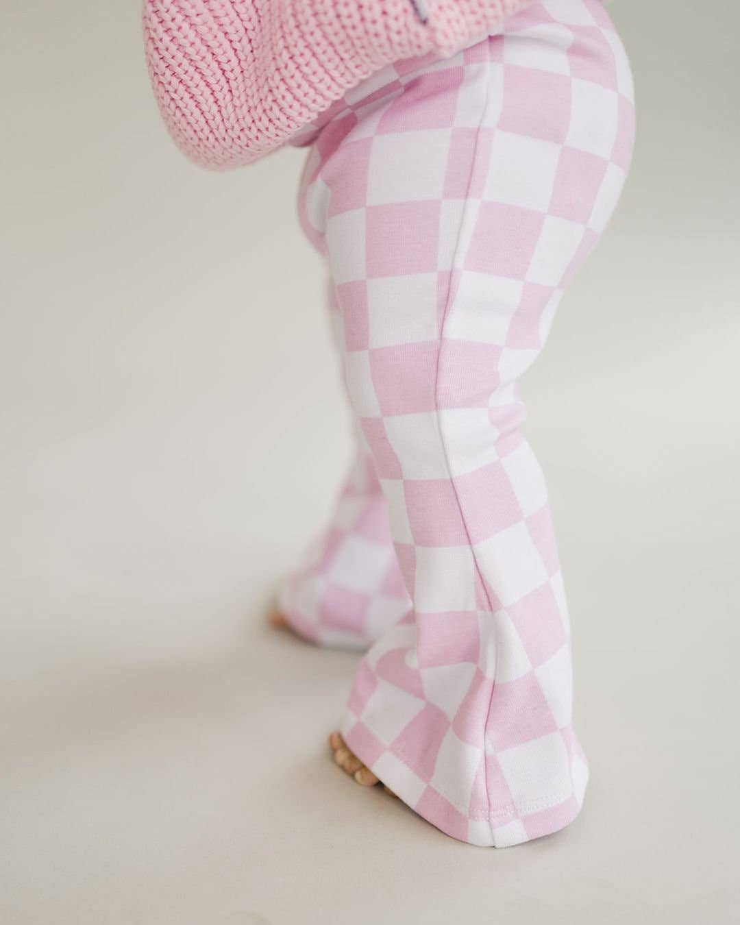 Kids Checkered Pink Flare Pants