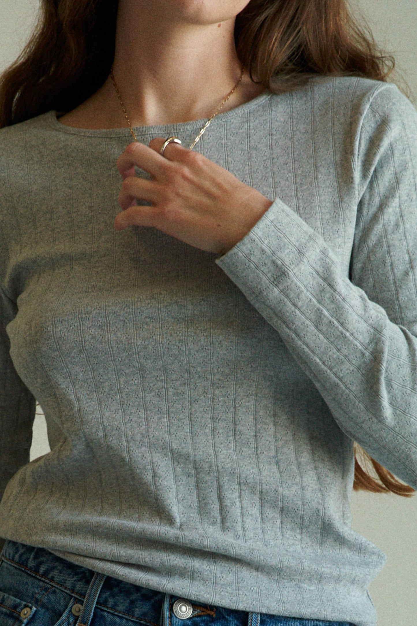 Organic Rib Knit Pointelle Long Sleeve