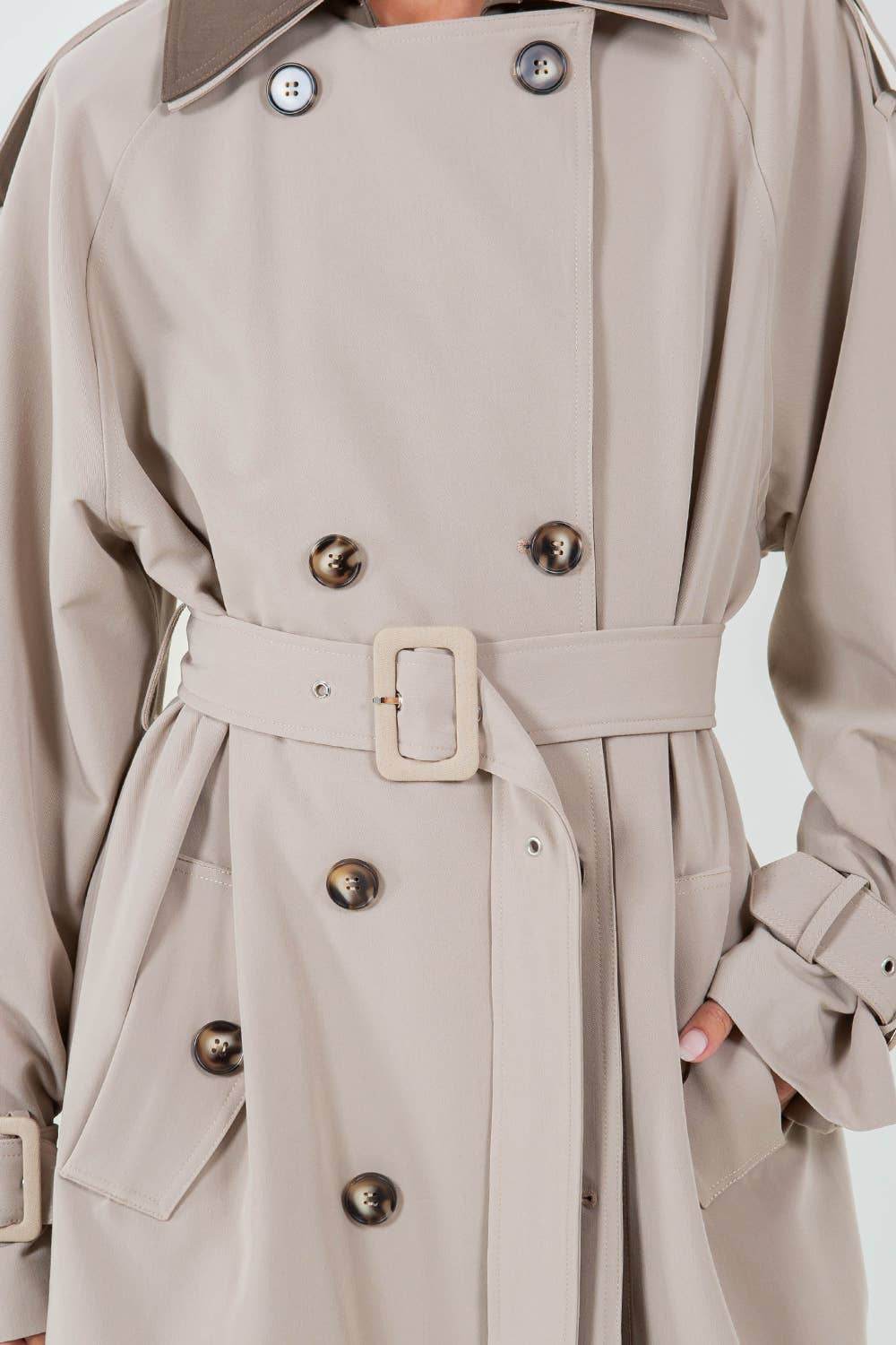 CONTRAST DOUBLE BREASTED TRENCH COAT - SAUVAGE ZSA™