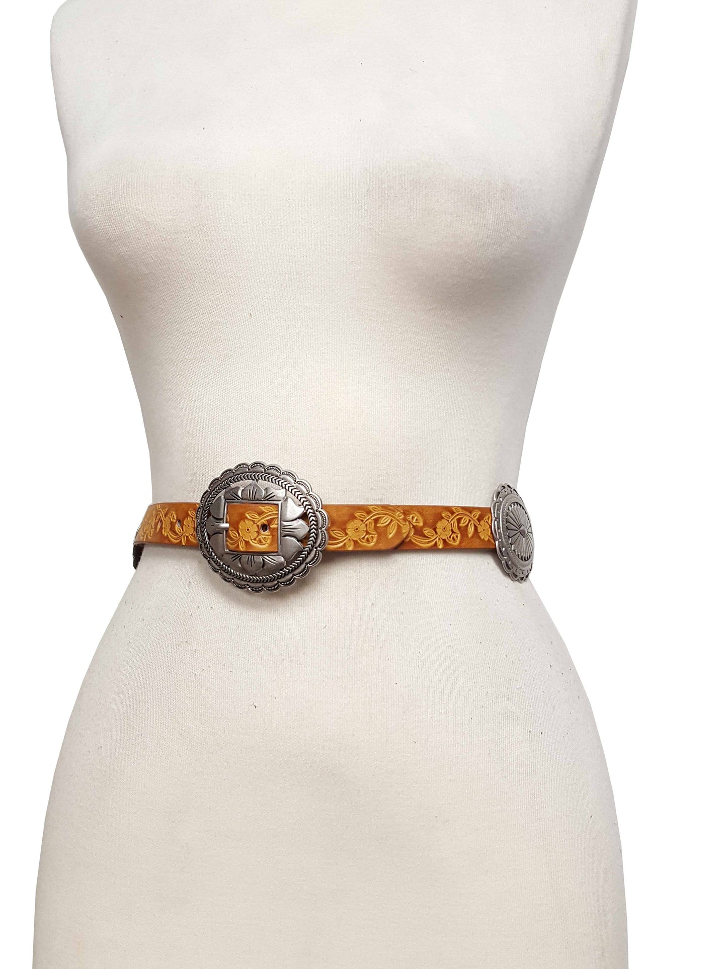 Concho Waist Belt with Floral Embossed Belt