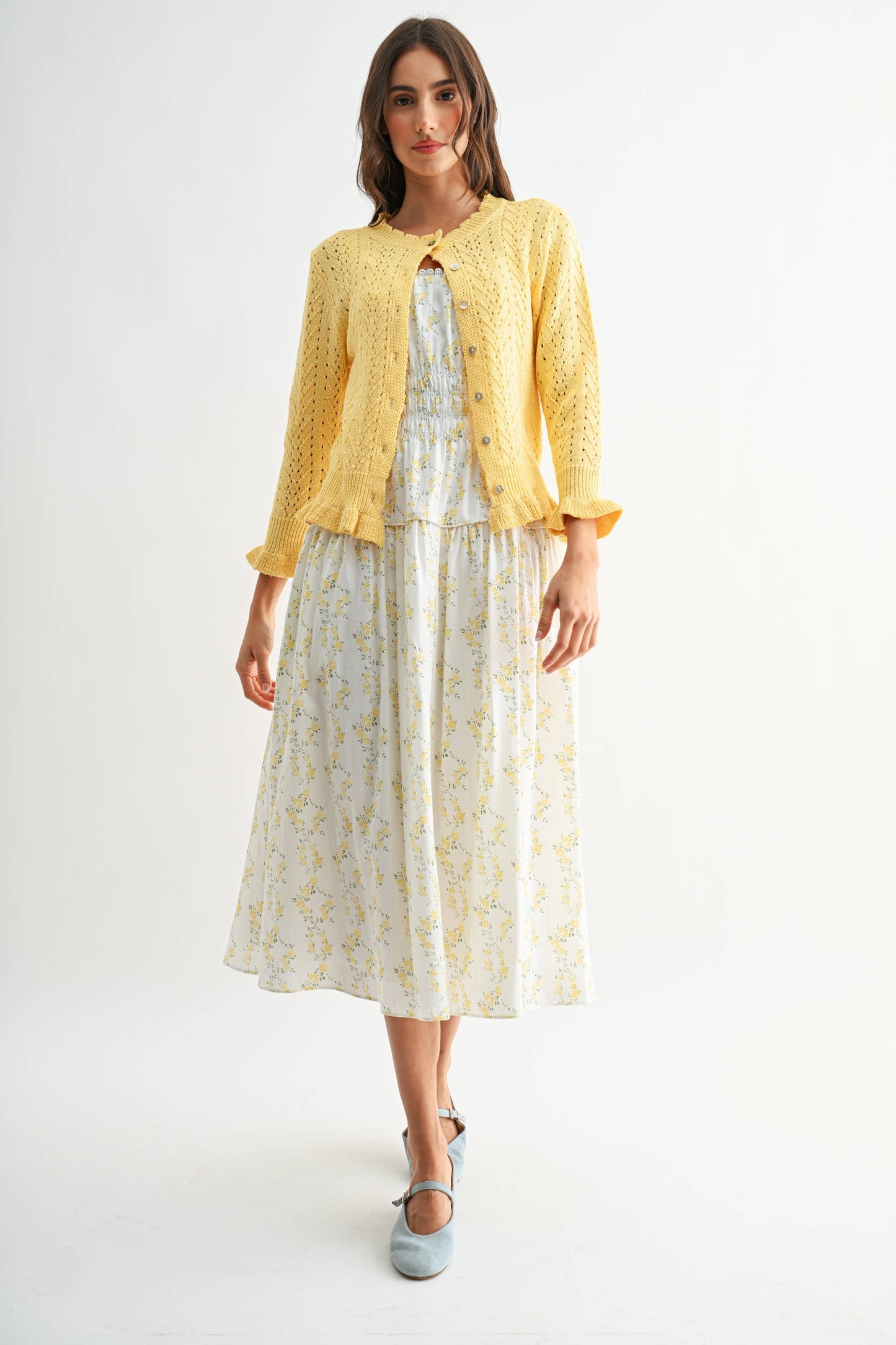 Lemon Yellow 3/4 Sleeve Knit Cardigan