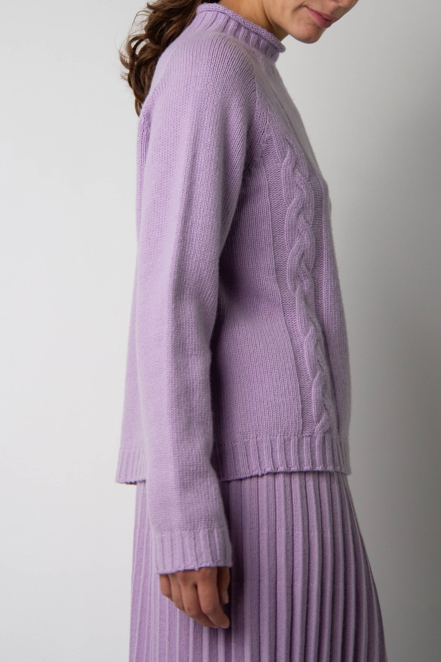 Cashmere Mix Wide Neck Cable Sweater (3D-Knit)