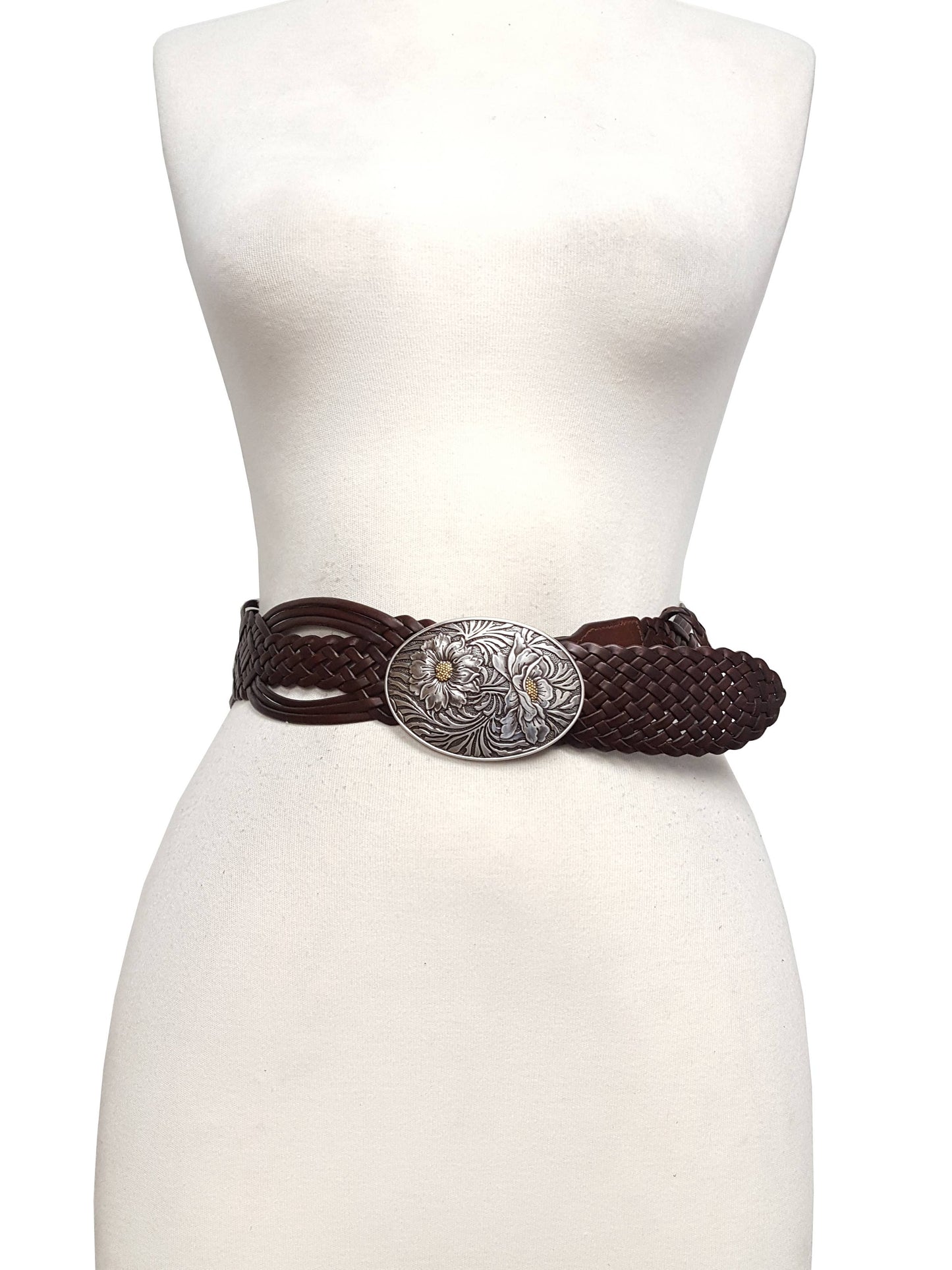Hand Braided Leather Belt with Western Sunflower Buckle