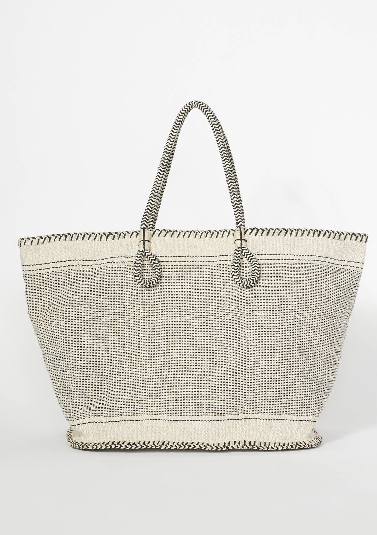 Large Woven Cotton Zip-Up Tote Bag