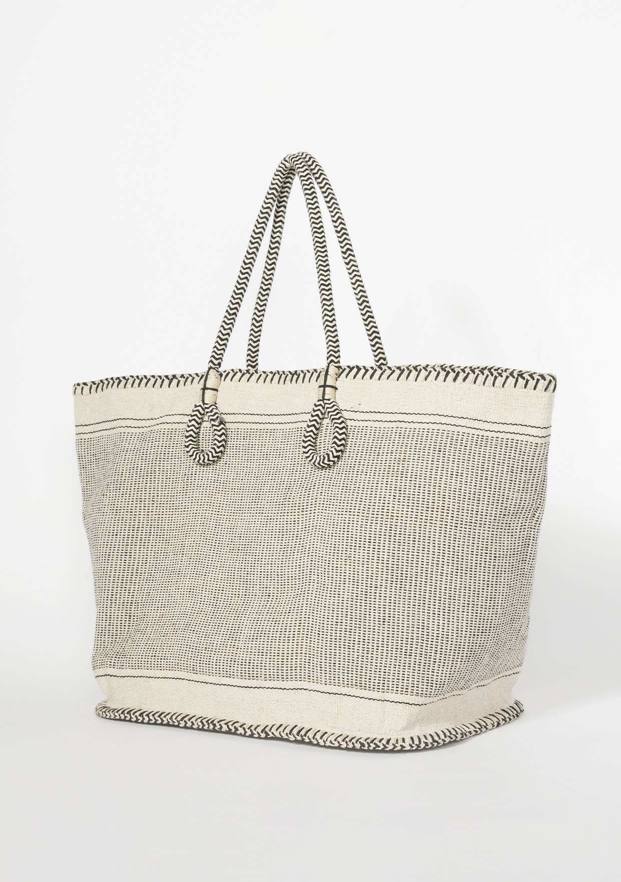 Large Woven Cotton Zip-Up Tote Bag