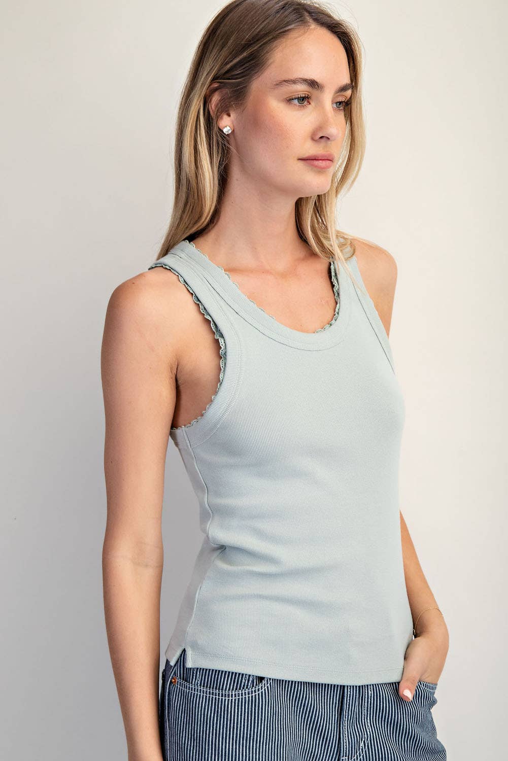 Lace Trim Ribbed Tank Top