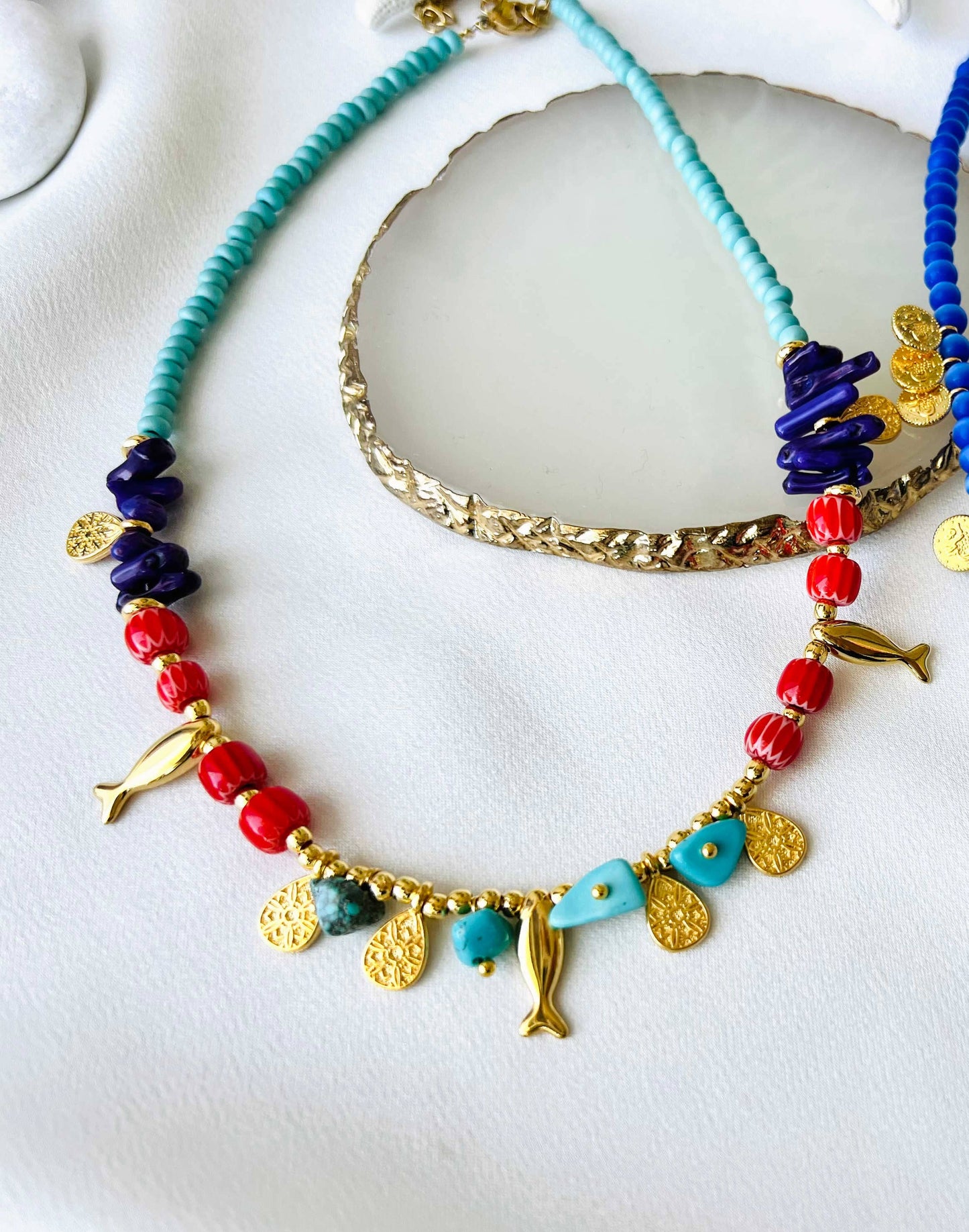Turquoise Semiprecious Beaded Charm Necklace