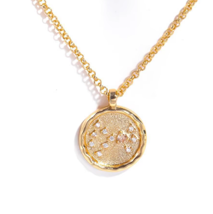 Celestial Zodiac Coin and CZ Necklaces - 14K gold - Birthday Gift