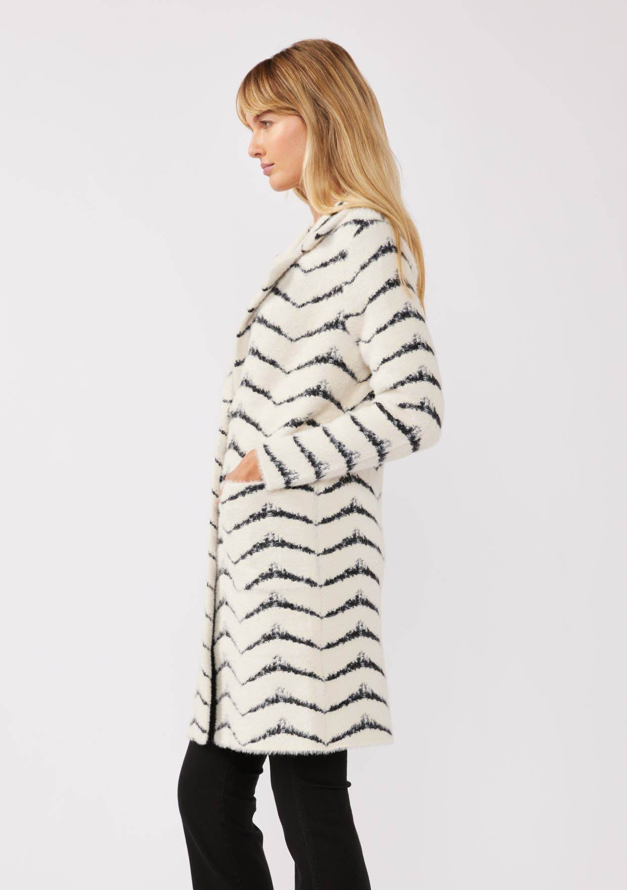 Fuzzy Chevron Jacquard Button Front Cardigan - SAUVAGE ZSA™