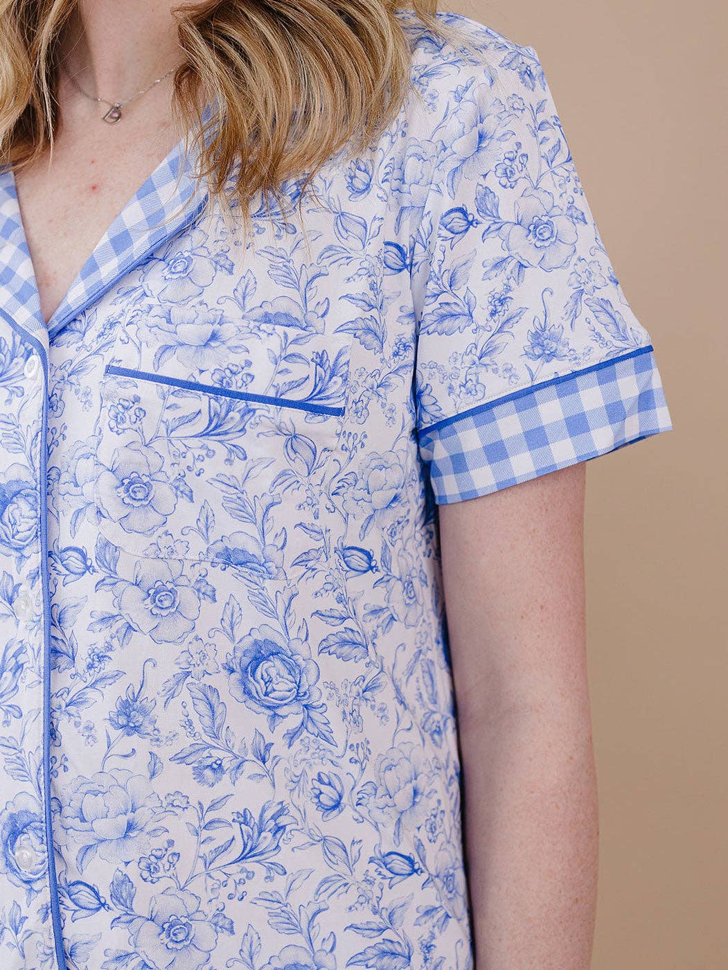 Bamboo Women's Pajamas Set - Mommy and Me Matching - Blue Flowers