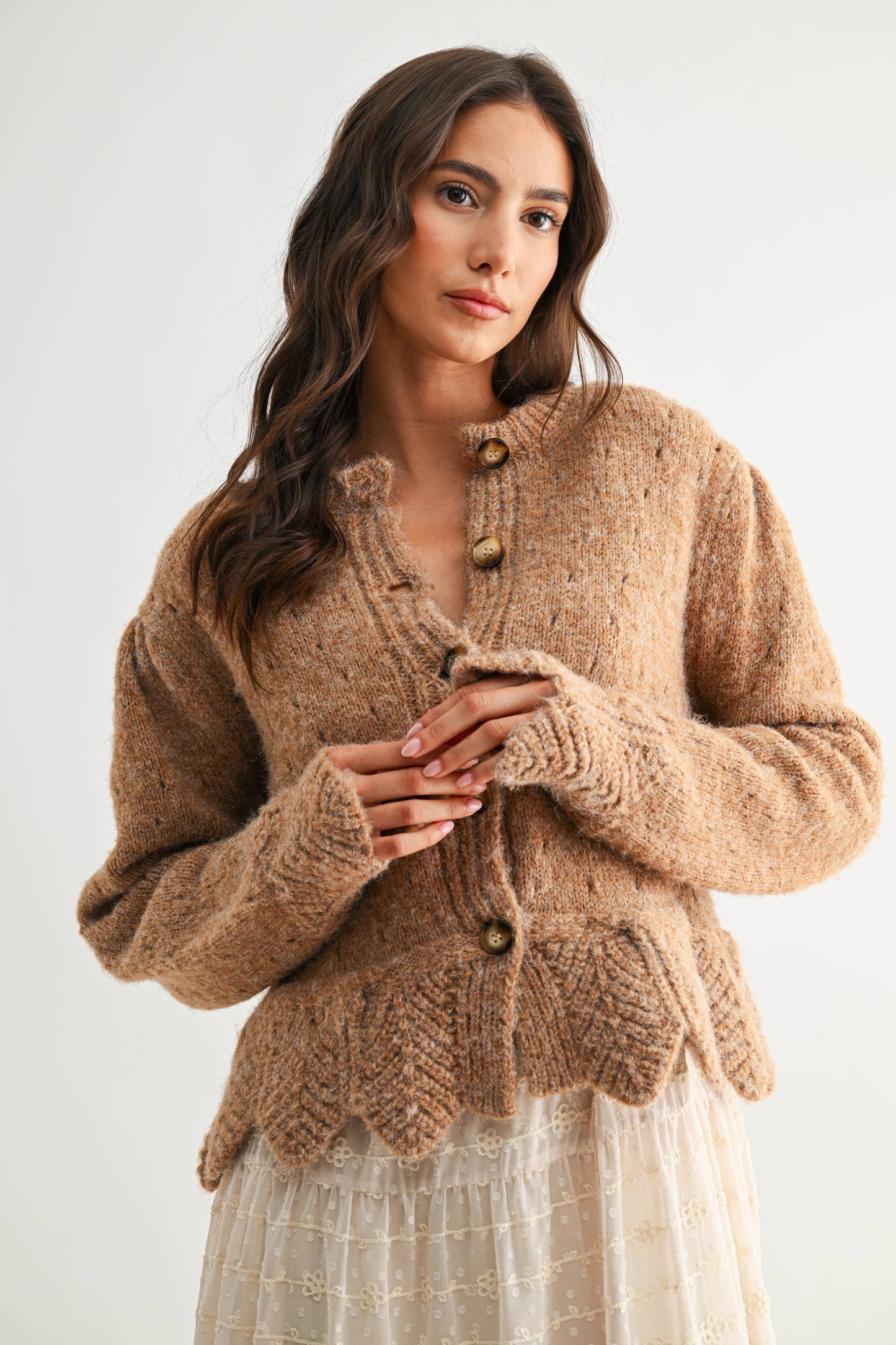 Scalloped Hem Textured Cardigan