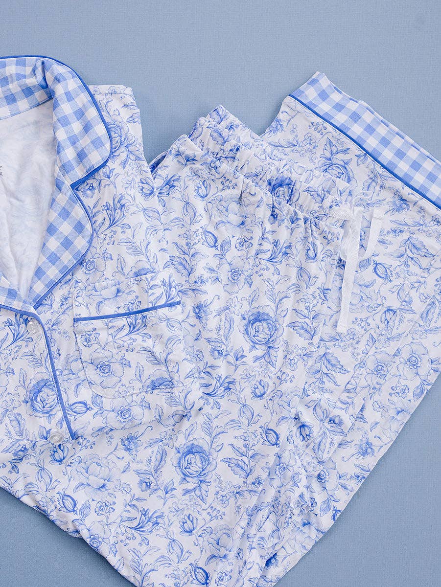 Bamboo Women's Pajamas Set - Mommy and Me Matching - Blue Flowers