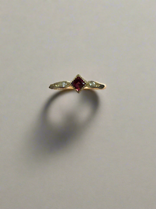 Distressed 14K Gold Plated over .925 Silver Garnet Ring Size 8