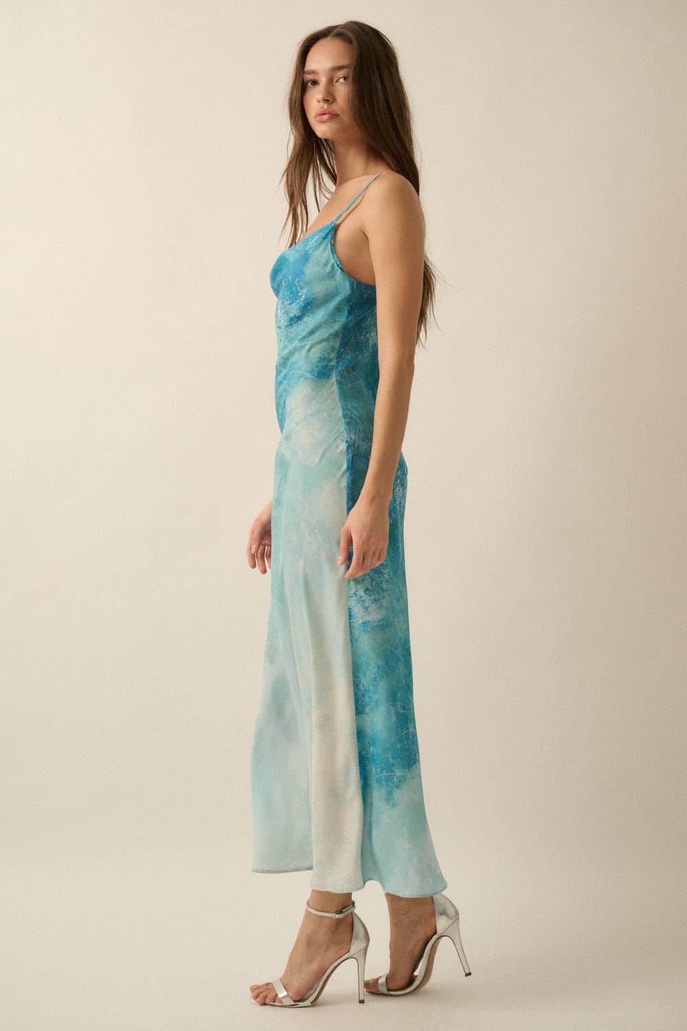 Tie Dye-Print Satin Bias-Cut Maxi Dress - SAUVAGE ZSA™