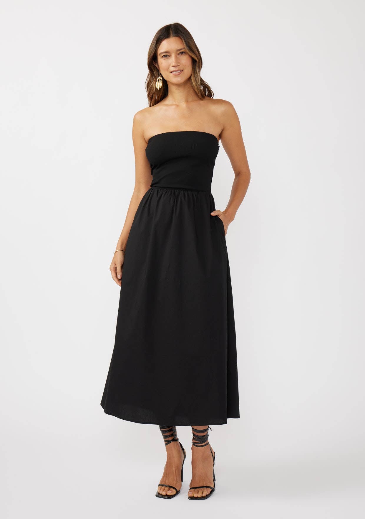 Strapless Tube Maxi Dress with Side Pockets