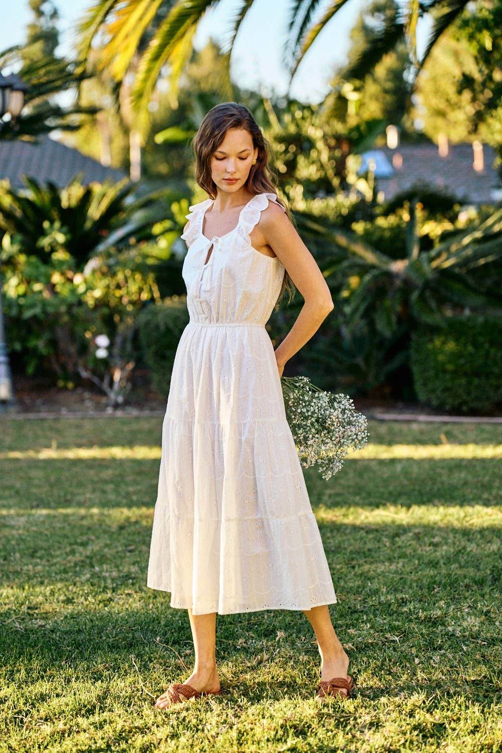 Darling Lined White Ruffle Midi Dress SAUVAGE ZSA Darling Lined White Ruffle Midi Dress SAUVAGE ZSA