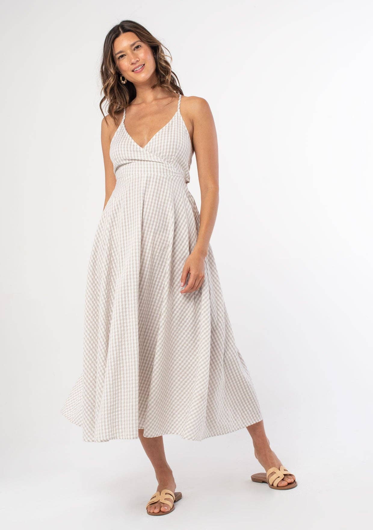 Gingham Cross Back Bow Midi Dress