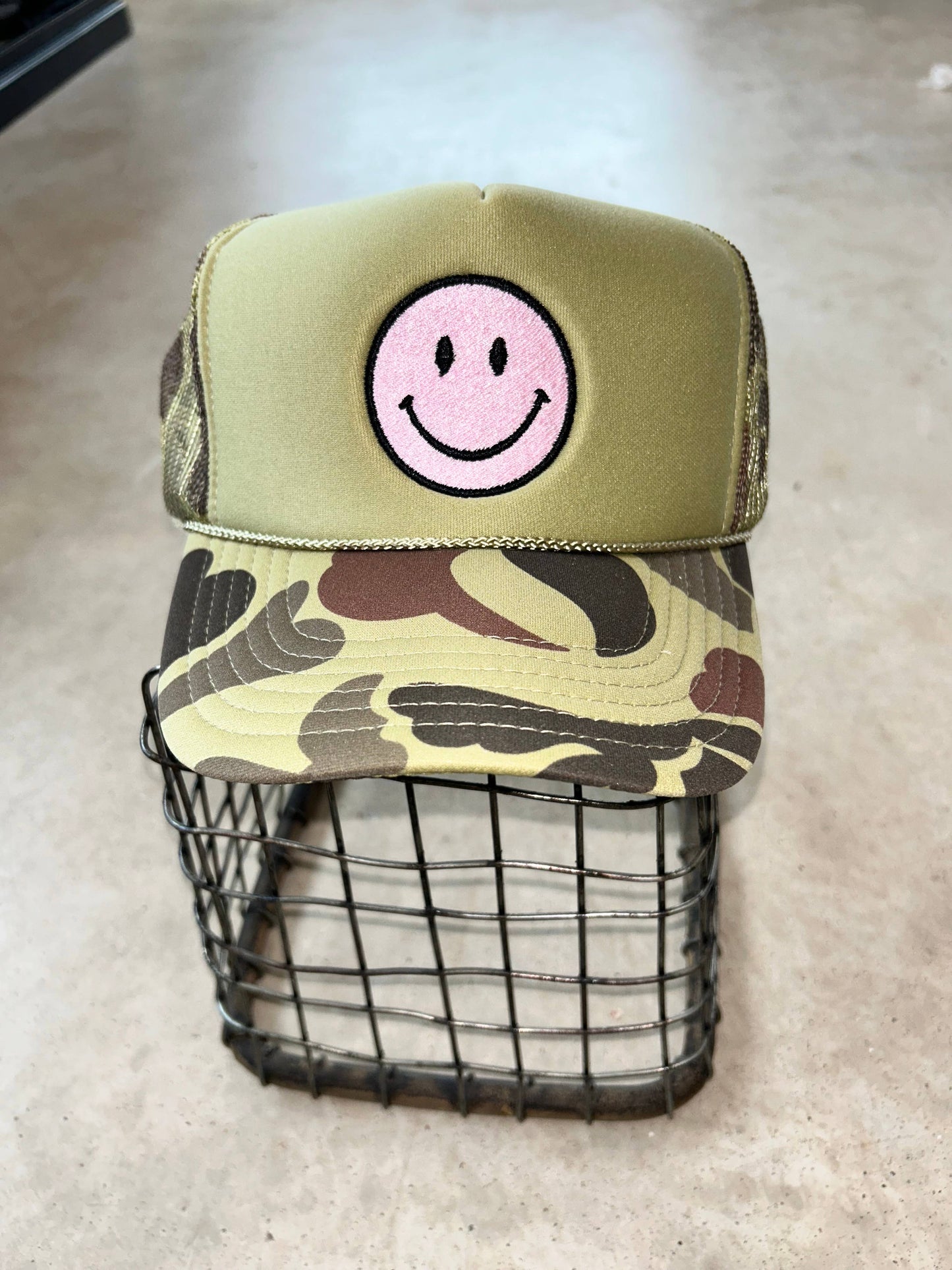 Pink Smiley Camo Trucker Hat